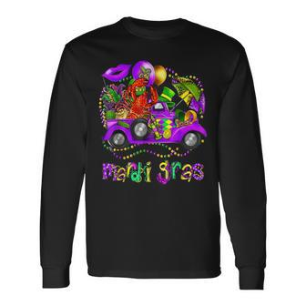 Mardi Gras Truck With Mask And Crawfish Mardi Gras Costume Long Sleeve T-Shirt - Thegiftio