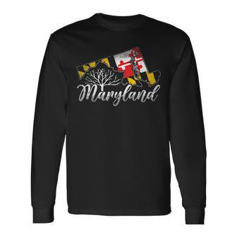 Maryland Flag And Pride Home Vintage Maryland Long Sleeve T-Shirt - Seseable