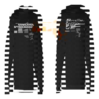 Massachusetts Vintage Retro 70S Stripe Stripe Silhouette Long Sleeve T-Shirt T-Shirt | Mazezy