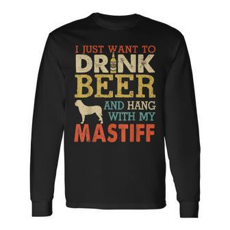 Mastiff Dad Drink Beer Hang With Dog Men Vintage Long Sleeve T-Shirt - Seseable