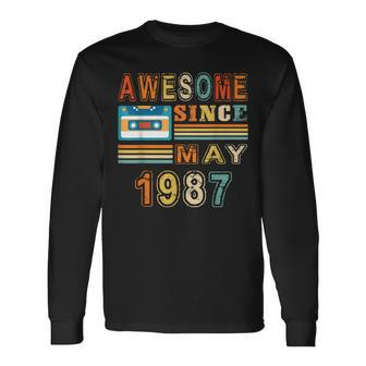 May 1987 33 Years Old 33Rd Birthday Cassette Tape Gift Men Women Long Sleeve T-shirt Graphic Print Unisex - Seseable
