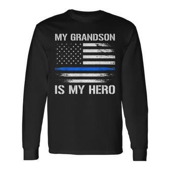 Mein Enkel Ist Mein Held Polizei Opa Oma Thin Blue Line Langarmshirts - Seseable