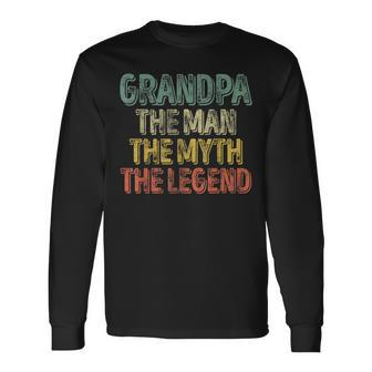 Mens Funny Fathers Day Grandpa The Man The Myth The Legend Men Women Long Sleeve T-shirt Graphic Print Unisex - Seseable