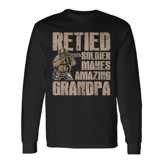 Mens Grandpa Gift Retied Soldier Retired Military Veteran Gift Men Women Long Sleeve T-shirt Graphic Print Unisex - Seseable