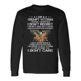 Mens I Am A Grumpy Veteran I Served I Sacrificed Dont Regret Men Women Long Sleeve T-shirt Graphic Print Unisex - Seseable