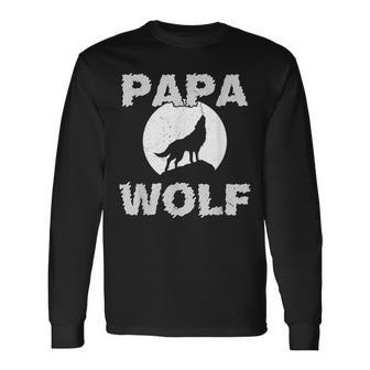 Mens Papa Wolf Cool Dad Daddy Dada Pops Fathers Day Gift Idea Men Women Long Sleeve T-shirt Graphic Print Unisex - Seseable