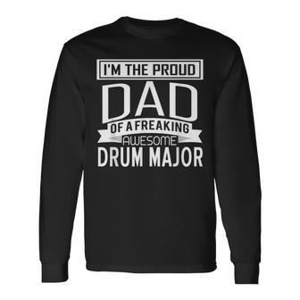 Mens Proud Dad Awesome Drum Major Marching Band Fathers Gift Men Women Long Sleeve T-shirt Graphic Print Unisex - Seseable