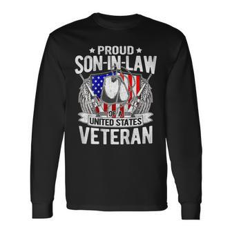 Mens Proud Son-In-Law Of Us Veteran Dog Tag Military Family Gift Men Women Long Sleeve T-shirt Graphic Print Unisex - Seseable