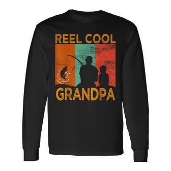 Mens Reel Cool Grandpa Fishing Daddy Vintage Grandpa Fathers Day Men Women Long Sleeve T-shirt Graphic Print Unisex - Seseable