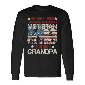 Mens Retired Military Veteran Grandfather Proud Grandpa Men Women Long Sleeve T-shirt Graphic Print Unisex - Seseable