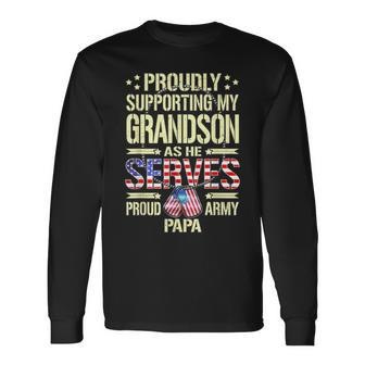 Mens Supporting My Grandson As He Serves - Proud Army Papa Gift Men Women Long Sleeve T-shirt Graphic Print Unisex - Seseable