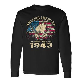 Mens Veteran American Flag T 76Th Years Old 1943 Birthday Men Women Long Sleeve T-shirt Graphic Print Unisex - Seseable
