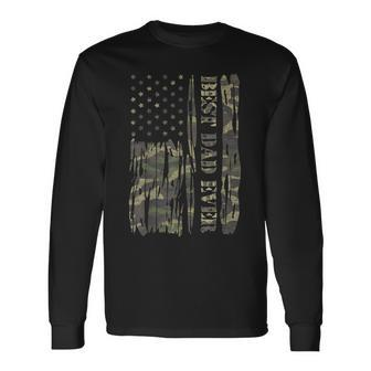 Mens Vintage Best Dad Ever Us Flag Camouflage Fathers Day Gift Men Women Long Sleeve T-shirt Graphic Print Unisex - Seseable