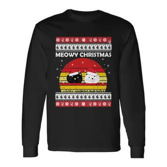 Meowy Cat Ugly Christmas Sweater Long Sleeve T-Shirt - Monsterry AU