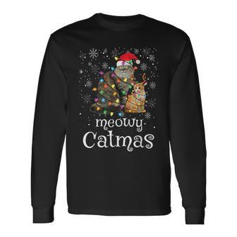 Meowy Catmas Funny Santa Cat Merry Christmas Cat Lover Men Women Long Sleeve T-shirt Graphic Print Unisex - Seseable