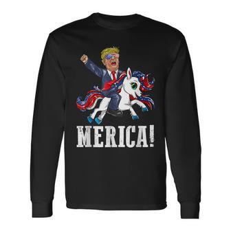 Merica Flag Sunglasses Unicorn Trump America First Men Women Long Sleeve T-Shirt T-shirt Graphic Print - Thegiftio UK