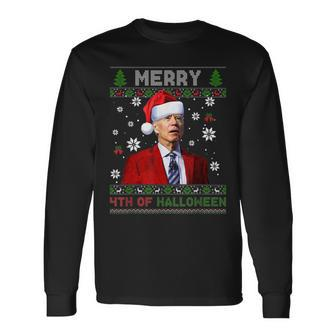 Merry 4Th Of Halloween Biden Ugly Christmas Sweater V6 Men Women Long Sleeve T-Shirt T-shirt Graphic Print - Thegiftio UK