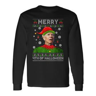 Merry 4Th Of Halloween Elf Joe Biden Ugly Christmas Sweater Men Women Long Sleeve T-Shirt T-shirt Graphic Print - Thegiftio UK