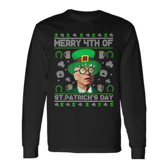 Merry 4Th Of St Patricks Day Joe Biden Leprechaun Hat Ugly Long Sleeve T-Shirt T-Shirt | Mazezy