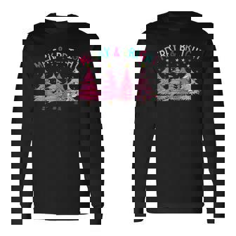 Merry And Bright Pink Christmas Tree Pink Christmas Costume Men Women Long Sleeve T-shirt Graphic Print Unisex - Seseable
