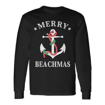 Merry Beachmas Nautical Anchor Beach Cruise Christmas Men Women Long Sleeve T-shirt Graphic Print Unisex - Seseable