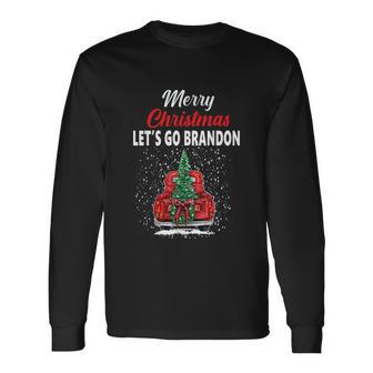 Merry Christmas Lets Go Brandon Red Truck Christmas Tree Long Sleeve T-Shirt - Monsterry DE