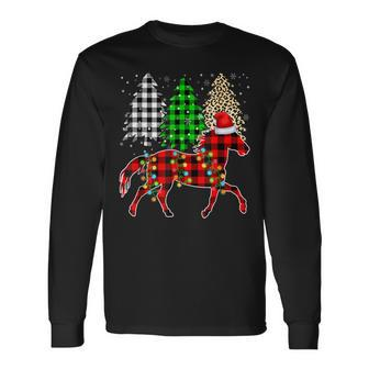 Merry Christmas Leopard Plaid Tree Funny Horse Animals Men Women Long Sleeve T-shirt Graphic Print Unisex - Seseable