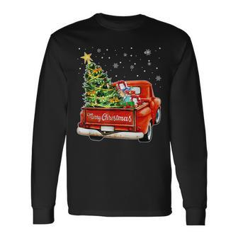 Merry Christmas Vintage Wagon Tree Red Truck Vacation Men Women Long Sleeve T-shirt Graphic Print Unisex - Seseable