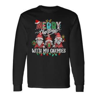 Merry Christmas With My Gnomies Funny Family Gnomes Xmas V2 Men Women Long Sleeve T-shirt Graphic Print Unisex - Seseable