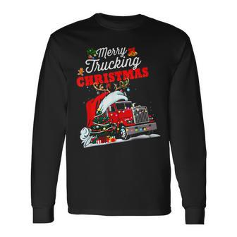 Merry Trucking Christmas Truck With Santa Hat Men Women Long Sleeve T-shirt Graphic Print Unisex - Seseable