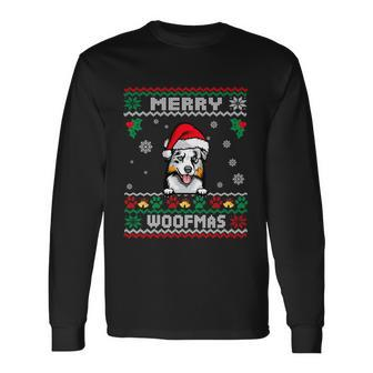 Merry Woofmas Australian Shepherd Dog Ugly Christmas Sweater Great Long Sleeve T-Shirt - Monsterry