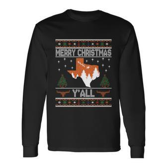 Merry Xmas Yall Texas Ugly Christmas Sweater Long Sleeve T-Shirt - Monsterry UK
