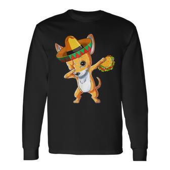 Mexican Chihuahua Dog Dabbing Sombrero Taco Cinco De Mayo Long Sleeve T-Shirt T-Shirt | Mazezy
