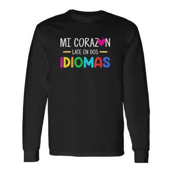 Mi Corazon Late En Dos Idiomas Bilingual Spanish Teacher Men Women Long Sleeve T-Shirt T-shirt Graphic Print - Thegiftio UK