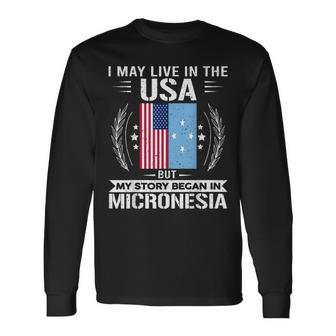 Micronesia American And Micronesian Flags Proud Long Sleeve T-Shirt T-Shirt | Mazezy