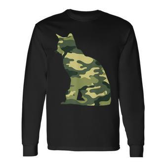 Military Burmese Camo Men Print Us Cat Kitty Veteran Long Sleeve T-Shirt - Seseable