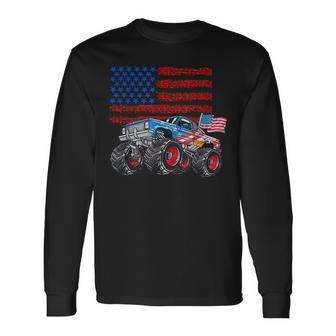 Monster Truck American Flag Racing Usa 4Th Of July Patriotic Long Sleeve T-Shirt T-Shirt | Mazezy