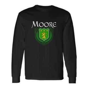 Moore Surname Irish Last Name Moore Crest Long Sleeve T-Shirt - Seseable