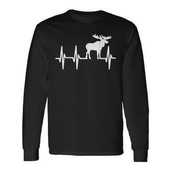 Moose Heartbeat Gift Lover Heart Beat Men Women Long Sleeve T-shirt Graphic Print Unisex - Seseable