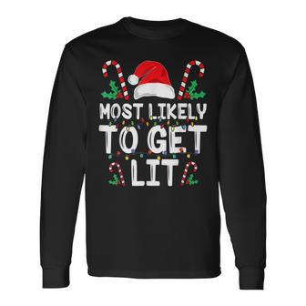 Most Likely To Get Lit Drinking Funny Family Christmas Xmas V6 Men Women Long Sleeve T-shirt Graphic Print Unisex - Seseable
