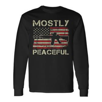 Mostly Peaceful 2Nd Amendment Pro Guns Ar15 Usa Gun Long Sleeve T-Shirt - Seseable