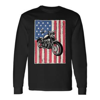 Motorcycle Idea Biker American Flag Motorcycle Long Sleeve T-Shirt | Mazezy