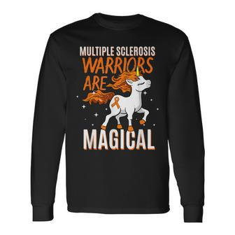 Multiple Sclerosis Warriors Magical Unicorn Orange Ribbon Long Sleeve T-Shirt T-Shirt | Mazezy
