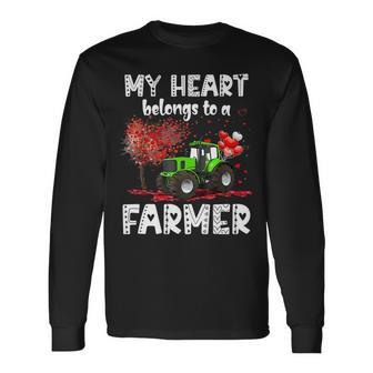 My Heart Belongs To A Farmer Valentine For Farmer Wife Men Women Long Sleeve T-shirt Graphic Print Unisex - Seseable