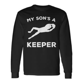 My Sons A Keeper For Soccer Moms And Dads Men Women Long Sleeve T-shirt Graphic Print Unisex - Seseable