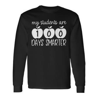 My Students Are 100 Days Smarter Apple Teacher Appreciation Men Women Long Sleeve T-shirt Graphic Print Unisex - Seseable