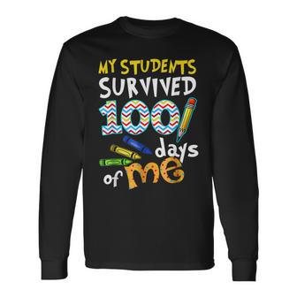 My Students Survived 100 Days Of Me Teacher Student Gift Men Women Long Sleeve T-shirt Graphic Print Unisex - Seseable