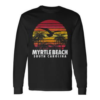 Myrtle Beach South Carolina Vintage Retro Beach Sun Sunset Long Sleeve T-Shirt - Seseable