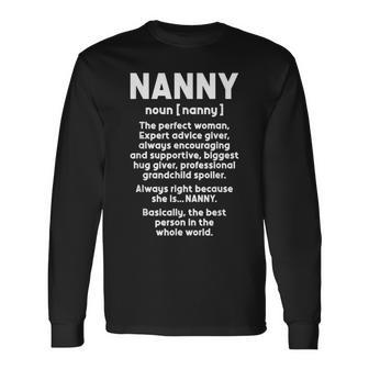 Nanny Mothers Day With Nanny Definition Design Men Women Long Sleeve T-shirt Graphic Print Unisex - Seseable