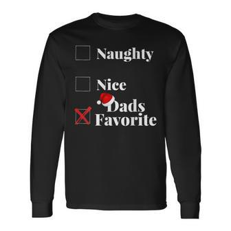 Naughty Nice Dads Favorite Christmas Pajama Holiday T Men Women Long Sleeve T-shirt Graphic Print Unisex - Seseable